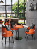 Ensemble de table, chaise et canapé de style industriel en PU pour restaurant commercial, salon de thé, café, dessert, extérieur, vert