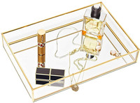 Plateau rectangulaire en acrylique pour salle de bain, parfum, bijoux, maquillage, organisateur décoratif en acrylique doré, miroir pour salle de bain