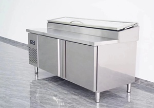 Thủy tinh nắp thép không gỉ salad tủ lạnh đông lạnh <span class=keywords><strong>Pizza</strong></span> & salad nhà hàng thương mại hiển thị tủ điều hành trạm - Product Image 5