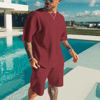 T-shirt à manches courtes pour hommes, ensemble 2 pièces, tenue de sport Simple, couleur unie, haut et Short décontractés, tendance,