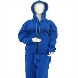 Ensemble de survêtement 2 pièces pour femme bleu roi, en molleton de coton doux, impression personnalisée, OEM ODM, fabricant de vêtements de mode, à capuche, 360g - Product Image 1
