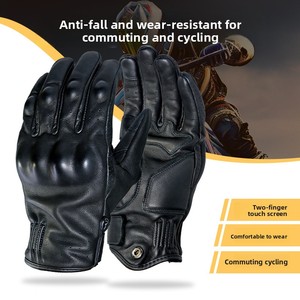 Guanti da <span class=keywords><strong>Moto</strong></span> <span class=keywords><strong>Vintage</strong></span> in Pelle per Uomo, per Motocross, Ciclismo, Attività all'Aperto, Casual, Touch Screen, Traspiranti e Antivento - Product Image 5