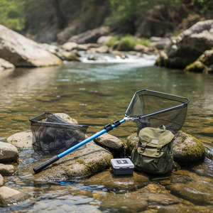 Filet pliable triangulaire <span class=keywords><strong>rouge</strong></span> et bleu pour le commerce extérieur, ensemble complet avec canne télescopique en alliage d'aluminium, portable, pour la pêche à gros objets - Product Image 3