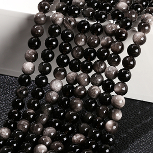 JD GEMS 4/6/8/10/12/14mm Pietre Preziose All'Ingrosso 5A 7A Pietra Naturale Perle Distanziatrici Sciolte Rotonde Lisce di <span class=keywords><strong>Ossidiana</strong></span> Argentata per <span class=keywords><strong>Gioielli</strong></span> - Product Image 6