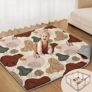 Custom Floral Printing With Binding Anti-slip Bottom Soft Foldable Baby Floor Play Mat