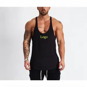 High street muscle compression custom printed embroidered tank tops vest gym fitness singlet for men cotton