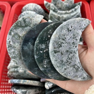 Venta al por mayor de cristal natural pulido encabezado piedra <span class=keywords><strong>verde</strong></span> musgo ágata cristal Lunas para la decoración del hogar - Product Image 4