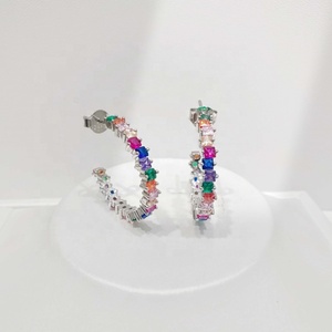 Pendientes de plata de ley 925 personalizados, coloridos, de verano, con circonitas multicolor de calidad, hipoalergénicos, para mujer. - Product Image 4