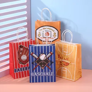 STOCK 21*15*8cm sports ball Theme Kids Birthday Party Thank You Unicorn Paper Bags With Twisted Handles