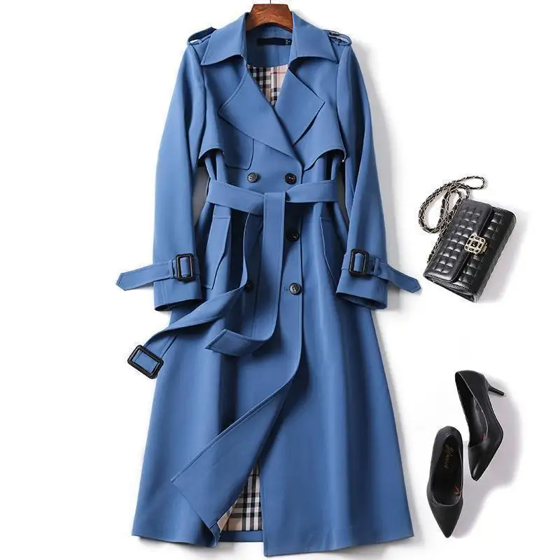 Кожаные пальто, большой женский корейский Тренч средней длины, пальто для женщин 2020, популярное британское пальто выше колена для весны и осени