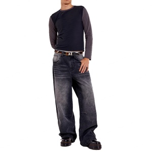 Jean en denim ample et décontracté pour homme, 100% coton, noir délavé, coupe oversize style skate - Product Image 3