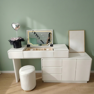 Modern <b>Makeup</b> Vanity Table with Lighted <b>Mirror</b> Storage Desk for Bedroom Furniture - Product Image 1