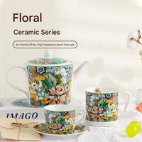 Ensemble de tasses en porcelaine fine avec un magnifique motif floral, parfait pour le thé de l'après-midi, compatible micro-ondes et lave-vaisselle
