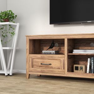 <b>Mid</b> <b>Century</b> Modern Glass <b>Shelf</b> TV Stand for TVs up to 65 Inches, 60 Inch, Walnut - Product Image 5