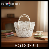 EG18033-1W 22X11X19CM Panier en polyester écologique tissé pour demoiselle d'honneur, sac de shopping en dentelle pour femme, sac de plage, panier en dentelle avec doubles poignées
