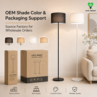 Lampadaire moderne à abat-jour cylindrique en tissu, design simple et flexible, avec prise secteur, LED à intensité variable, base métallique, pour chambre et salon