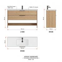 Mueble de Baño Flotante Nórdico de Roble Claro con Lavabo de Cerámica y Espejo LED para Hotel