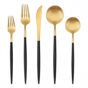 Modern Restaurant Matte Forks Spoons Knives Thick Black Cutlery 18/8 Stainless Steel Golden <b>Flatware</b> Sets for Wedding Event - Product Image 2