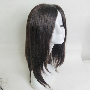 Perruque en cheveux humains lisses de 14 pouces, liée à la main, avec clip, légère, noir brillant, brun, respirante, bonnet de chimio - Product Image 1