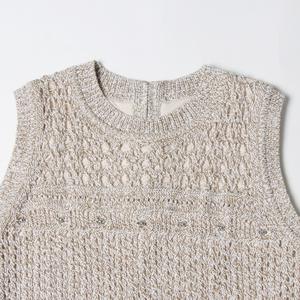 Robe courte pour femme, style vintage français, en maille ajourée, à franges, à col rond, sans manches, à coupe évasée, pour la plage et les vacances - Product Image 3