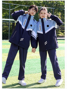 Đồng phục học sinh trung học mùa thu mùa đông ba mảnh phù hợp với lớp cho học sinh trung học cơ sở màu xanh polyester lông cừu Thêm mô hình Áo khoác - Product Image 5