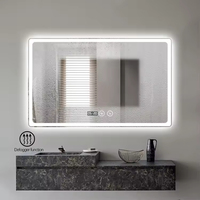 Miroirs intelligents modernes à fixer au mur, étanches, rectangulaires, à LED intelligentes, avec variateur d'intensité et interrupteur tactile pour salle de bain