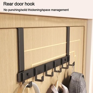 Gray Aluminum Alloy <b>Over</b> <b>the</b> <b>Door</b> <b>Hook</b> Rack 6 <b>Hook</b> No Drill Wall Mounted Organizer for Coat Hat Towel Bag - Product Image 2