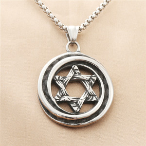 <b>Titanium</b> Steel Six Pointed Star Pendant Men's Hollow Retro Geometric Necklace Stainless Steel Jewelry Fashion Accessory - Product Image 1