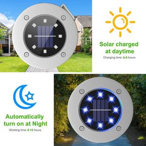 Luz LED de tierra de 8, 12 y 16 leds, resistente al agua, para Patio, camino de jardín, de acero inoxidable, alimentada por energía Solar, gran oferta - Product Image 6