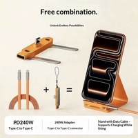 Chargeur rapide 240W avec support pliable détachable, boîtier durable en TPU et alliage de zinc, fabriqué en Chine