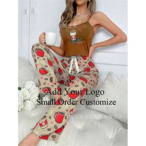 Set Pigiama 3 Pezzi da <span class=keywords><strong>Donna</strong></span> con Logo Personalizzato: Cappotto Lungo, <span class=keywords><strong>Pantaloni</strong></span> e Canotta in Tessuto Waffle a Costine - Product Image 2