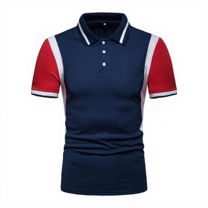 Men's Short Sleeve Knitted <b>Polo</b> <b>Shirt</b> Color Blocked Solid Casual Design <b>Red</b> White Navy Blue Collar Trim Regular Fit Custom LOGO - Product Image 1