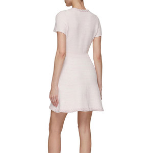 Fabricantes de Prendas de Punto, Vestidos de Verano Personalizados de Color <span class=keywords><strong>Rosa</strong></span>, Cuello Redondo, <span class=keywords><strong>Manga</strong></span> Corta, Ajustados al Cuerpo, Vestidos Casuales de Punto para Mujer - Product Image 3