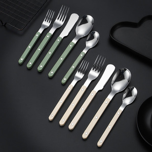 430 Stainless Steel Cutlery <b>Set</b> with Riveted Handle Creamy French Style Steak Knife Fork Spoon Dessert Tools Hand Wash Only - Product Image 3