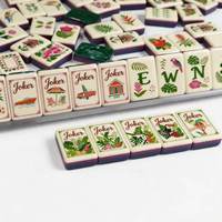 Tropical Resort Geschenkset: Amerikanisches Mahjong-Set mit 160 Acrylsteinen, Dschungel-Joker-Gravur, inklusive Matte und Tasche