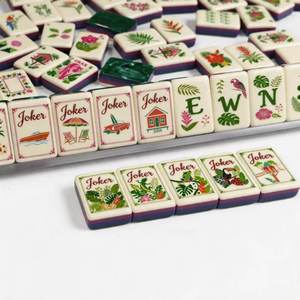 Coffret de Mahjong Américain Tropical Resort, 160 Pions en Acrylique, Gravure Jungle Joker, avec Tapis et Sac - Product Image 6