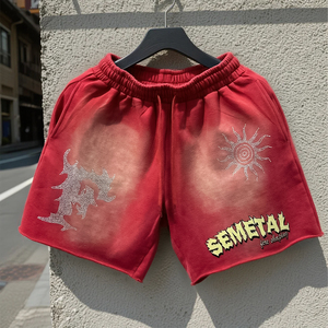 <b>Baggy</b> Cotton Streetwear Printed Athletic <b>Shorts</b> Custom Rhinestone Designer <b>Shorts</b> Summer Casual Acid Wash <b>Men's</b> <b>Shorts</b> - Product Image 1