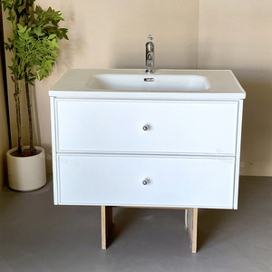 Gabinete de baño de tablero de <span class=keywords><strong>Roca</strong></span> montado en la pared blanco personalizado <span class=keywords><strong>con</strong></span> lavabo integrado sin costuras para almacenamiento de baño moderno - Product Image 1