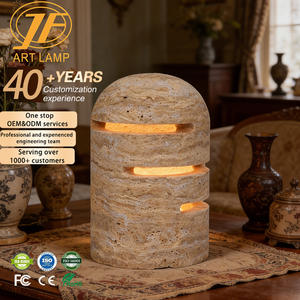 Lámpara de Mesa Nocturna LED Ecológica de Mármol Travertino Beige con Sombra Multicolor, Decoración Moderna de Lujo para el Hogar - Product Image 6