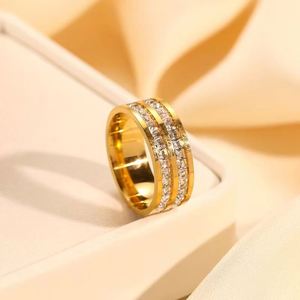 Hot Sale Shiny Crystal <b>Ring</b> Stainless Steel 18K Gold Plated Full Diamond <b>Wedding</b> <b>Ring</b> <b>Couple</b> <b>Rings</b> Fine Jewelry Gift - Product Image 1