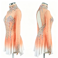 Robe de patinage artistique pour filles et enfants, dégradé pêche-orange, col montant, dos croisé, strass, pour spectacle