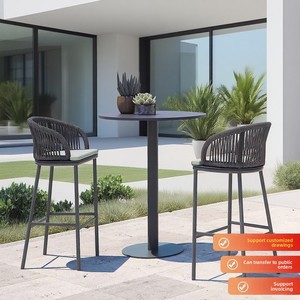 Silla de Bar Moderna y Resistente de Metal y Ratán para Exteriores, Taburete Alto de 2 Plazas, Muebles para Restaurantes, Cafés, Sala de Estar y Jardín - Product Image 2