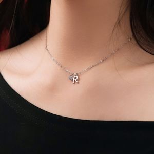 Dylam Dainty <b>Initial</b> Necklace Rhodium Plated 925 <b>Silver</b> 5A Zirconia Tiny -R- Letters Monogram <b>Pendant</b> Necklaces for Women - Product Image 3