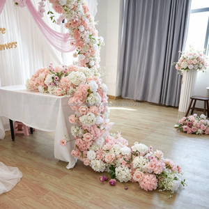 Runner <span class=keywords><strong>da</strong></span> Tavola Classico Tradizionale in Seta Rosa Pesca con Rose e Garofani 200x40cm, Decorazione per Banchetti e Matrimoni, Fila di Fiori Artificiali - Product Image 4