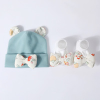 Conjunto de Gorro y Calcetines para Bebé Recién Nacido, Diseño de Lazo, Color Sólido, Algodón y Poliéster