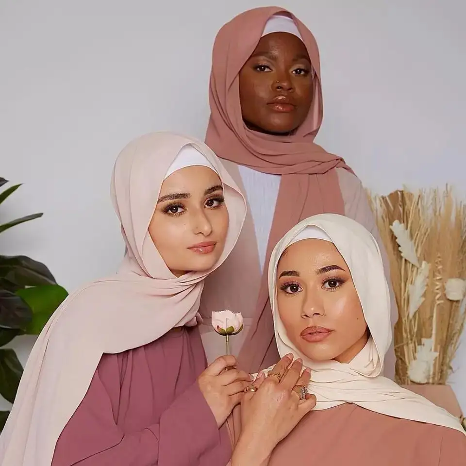 Keluaran Baru Malaysia Syal Hijab Sifon Muslim Polos Berat Sifon Gelembung Warna Polos Selendang Wanita Sifon Mutiara