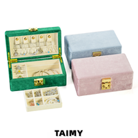 Boîte à bijoux rectangulaire en velours multicouche personnalisée avec logo, avec serrure, plateau amovible et couvercle rabattable pour le rangement des bijoux