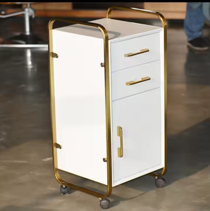 Detachable Golden <b>Table</b> Corner <b>Nail</b> <b>Table</b> With Three Storage Cabinets and Drawer Trolley - Product Image 1