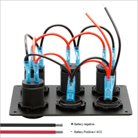 Panneau d'interrupteurs à bascule marin étanche 6 modules 12V 24V avec chargeur USB PD QC3.0, voltmètre et 3 prises allume-cigare pour camion et camping-car