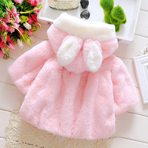 Manteau d'hiver pour bébé fille, doux, en fausse fourrure, avec capuche oreilles de lapin, nœud papillon et boutons pompons, veste pour tout-petit - Product Image 4